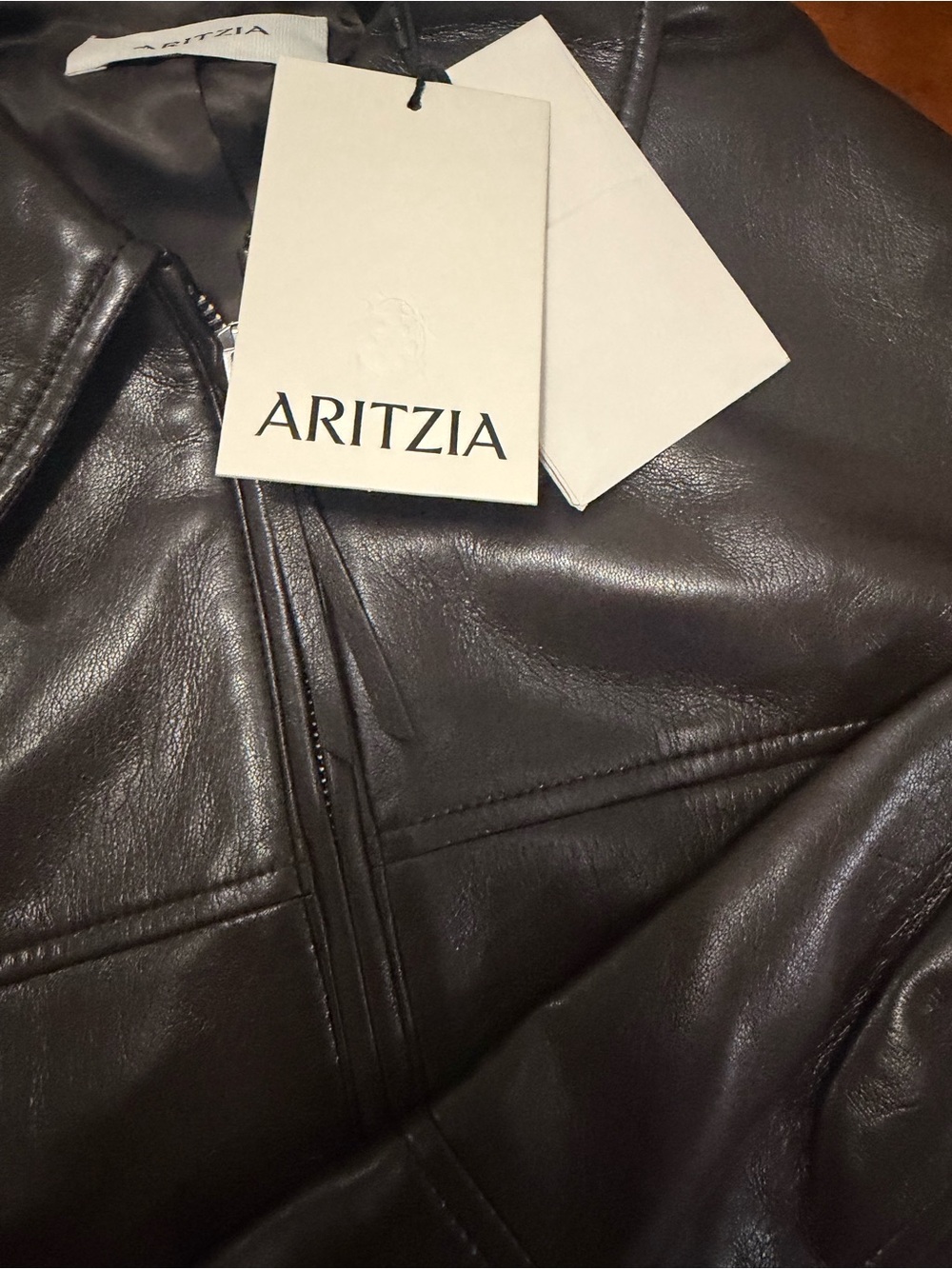 Aritzia women Dark Brown Faux Leather Bomber Jacket - Picture 3 of 4